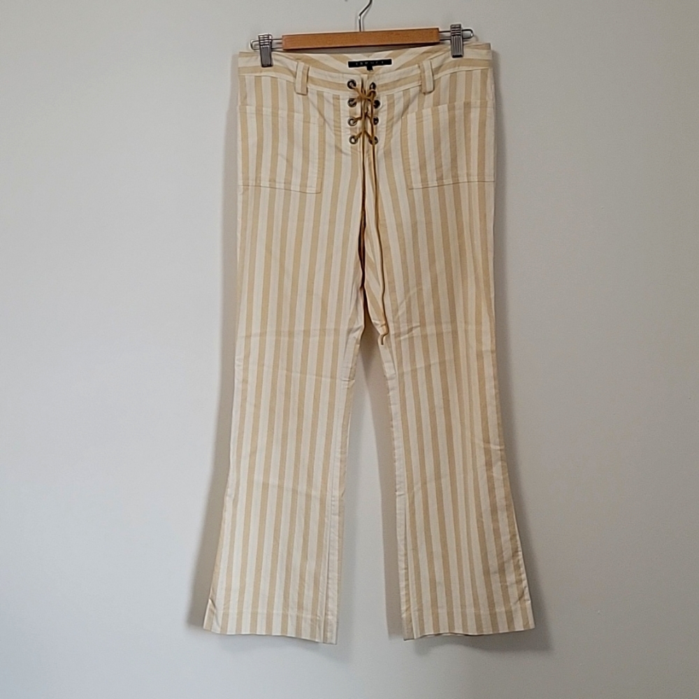 Theory | Bootcut Flare Beige Brown White Striped Pant | size 6